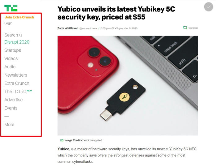 侧边栏示例 2-techcrunch
